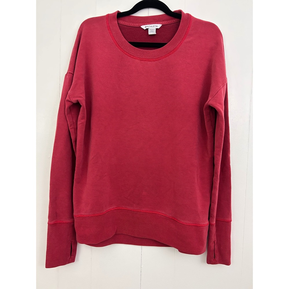 Athleta Coaster Luxe Stripe Sweatshirt Red Crewneck Thumbholes Small